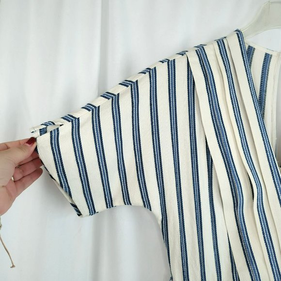 Greylin White Blue Striped Cotton Romper Sz XS Shorts V-Neck - Picture 3 of 9